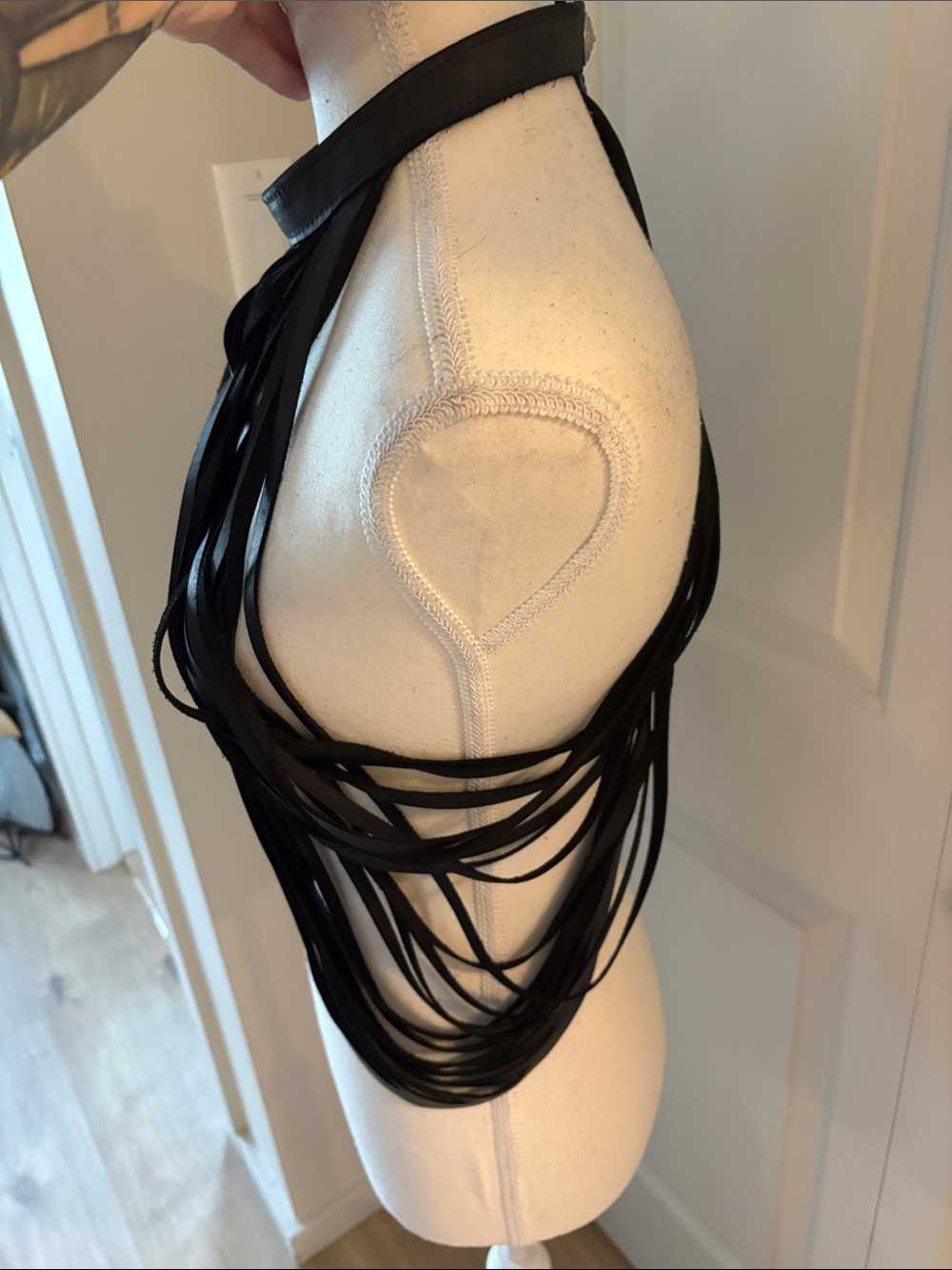 The Athena by thistle industry Edgy Black Leather Fringe Harness Necklace top - Picture 4 of 5